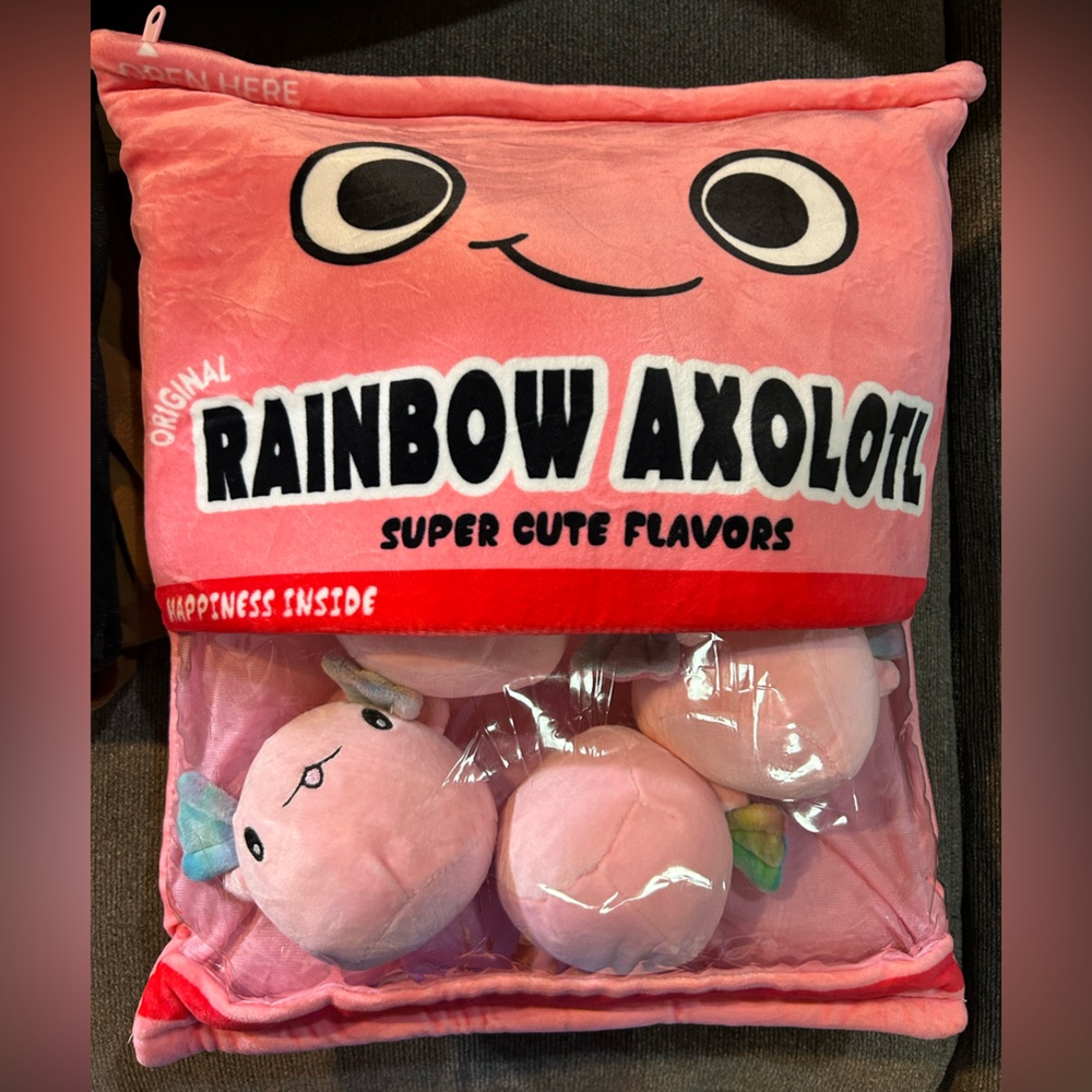 Rainbow Axolotl Plushie pink large pillow toy 15 x 18 inches